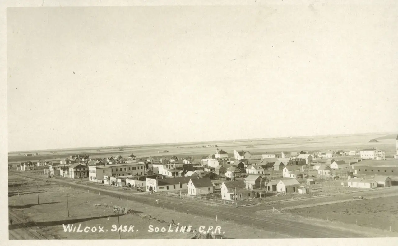 Elevated view of Wilcox on the Soo Line, about 1920